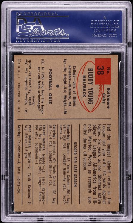 1954 Bowman Football Buddy Young #38 PSA 9 MINT
