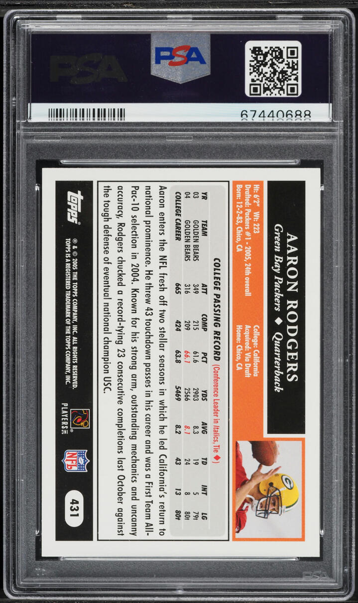 2005 Topps Football 50th Anniversary Aaron Rodgers ROOKIE #431 PSA 8 NM-MT