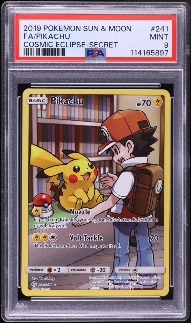 2019 Pokemon Sun & Moon Cosmic Eclipse Full Art Pikachu #241 PSA 9 MINT