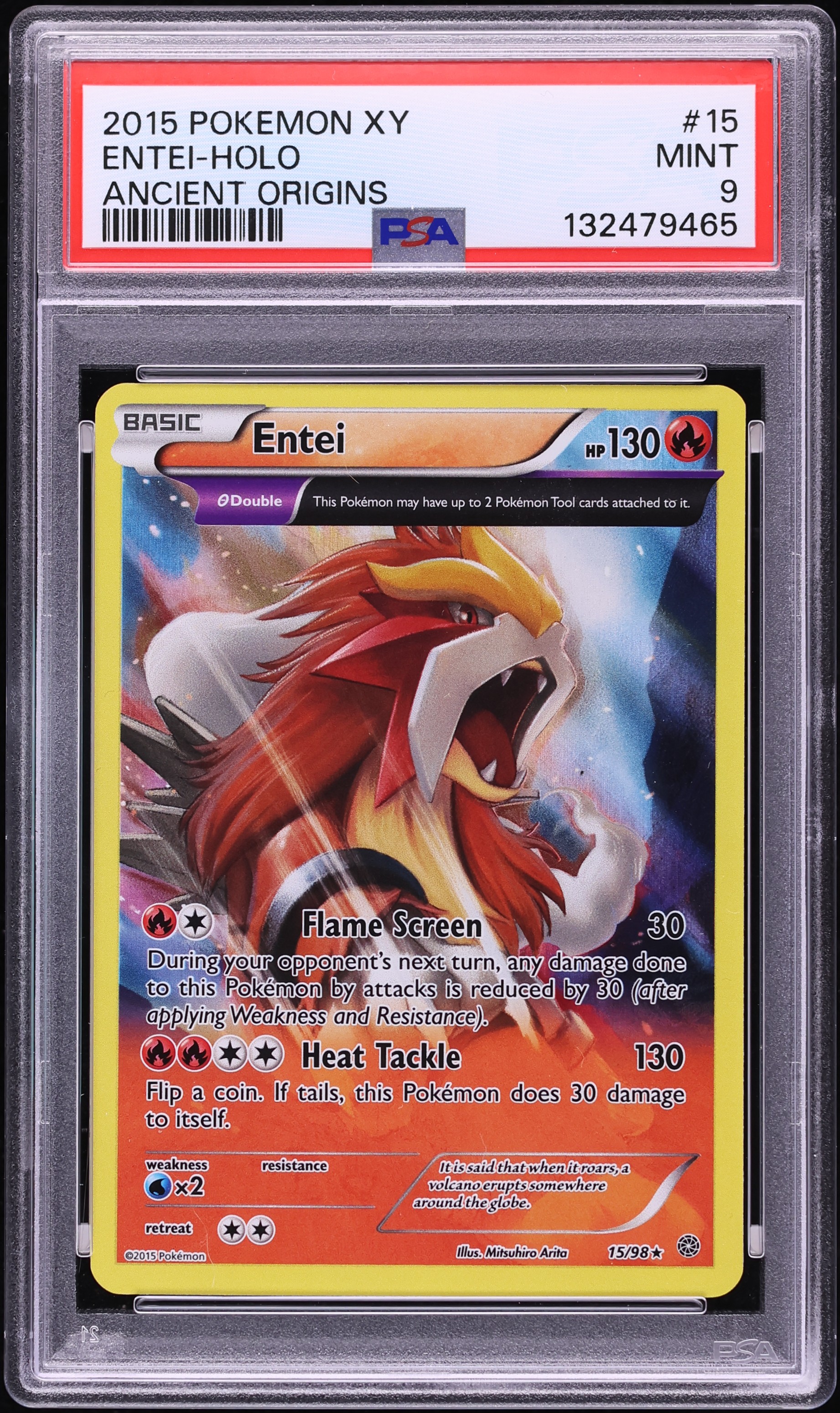 2015 Pokemon XY Ancient Origins Holo Entei #15 PSA 9 MINT