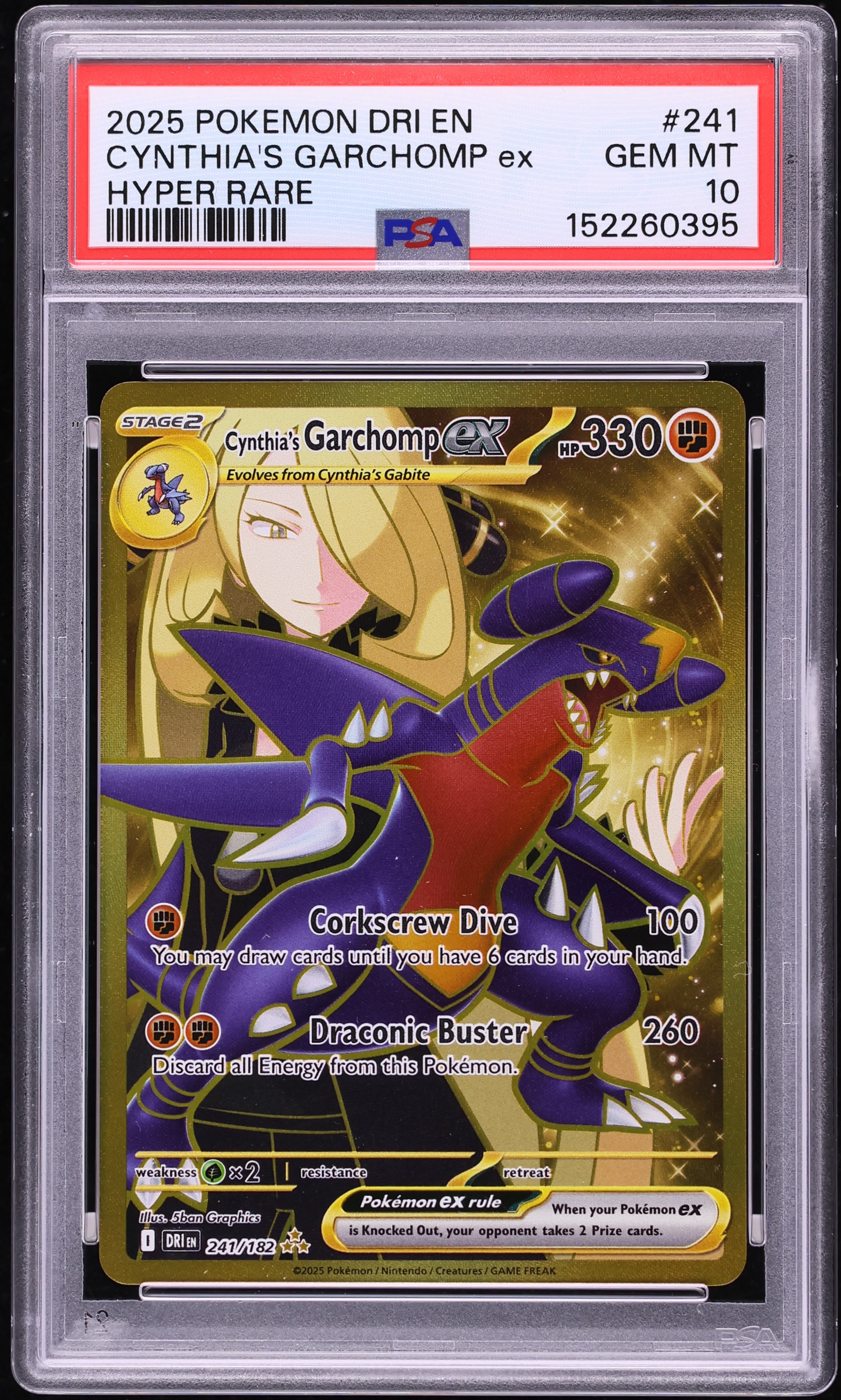 2025 Pokemon SV Destined Rivals Gold Rare Cynthia's Garchomp ex #241 PSA 10 GEM MINT