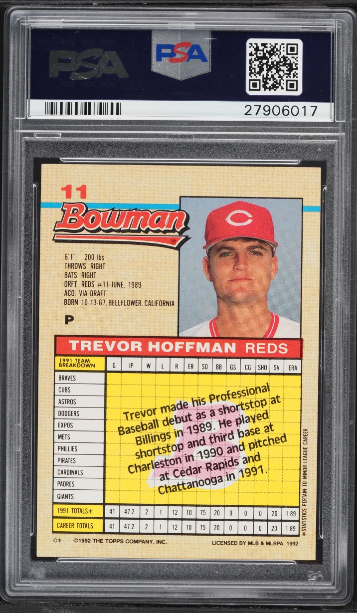 1992 Bowman Trevor Hoffman ROOKIE #11 PSA 10 GEM MINT