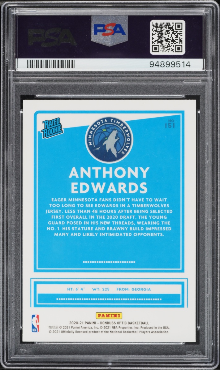 2020 Donruss Optic Anthony Edwards ROOKIE #151 PSA 9 MINT