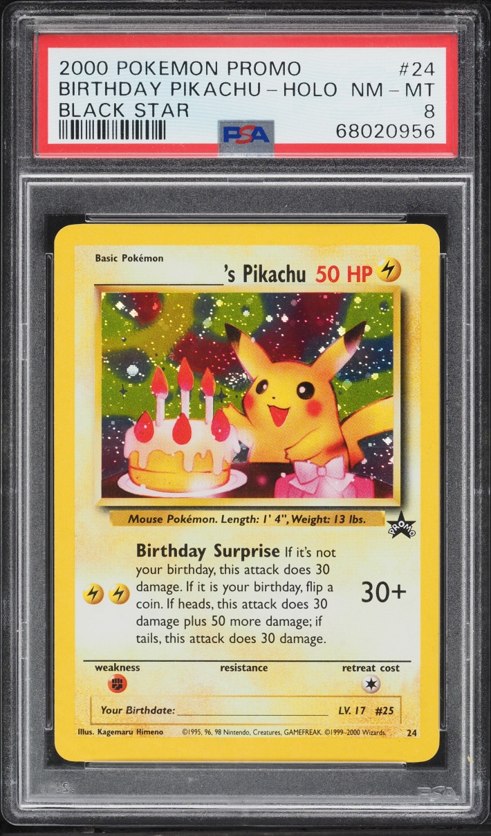 2000 Pokemon Black Star Promo Holo Birthday Pikachu #24 PSA 8 NM-MT