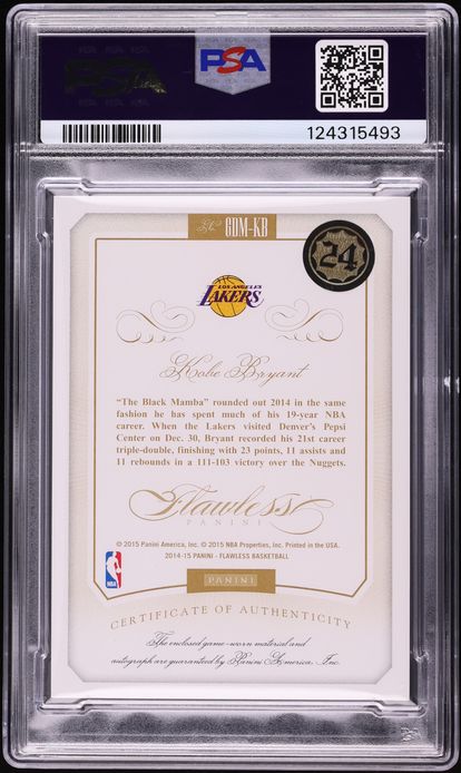 2014 Panini Flawless Greats Dual Kobe Bryant PATCH AUTO /25 #GDM-KB PSA 9 MINT