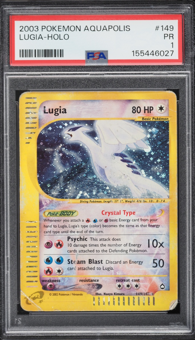 2003 Pokemon Aquapolis Holo Crystal Lugia #149 PSA 1 PR