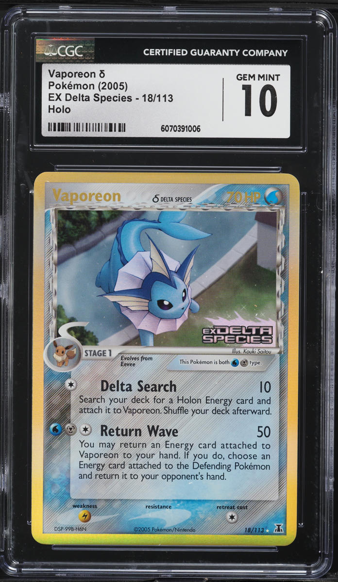 2005 Pokemon EX Delta Species Holo Vaporeon #18 CGC 10 GEM MINT