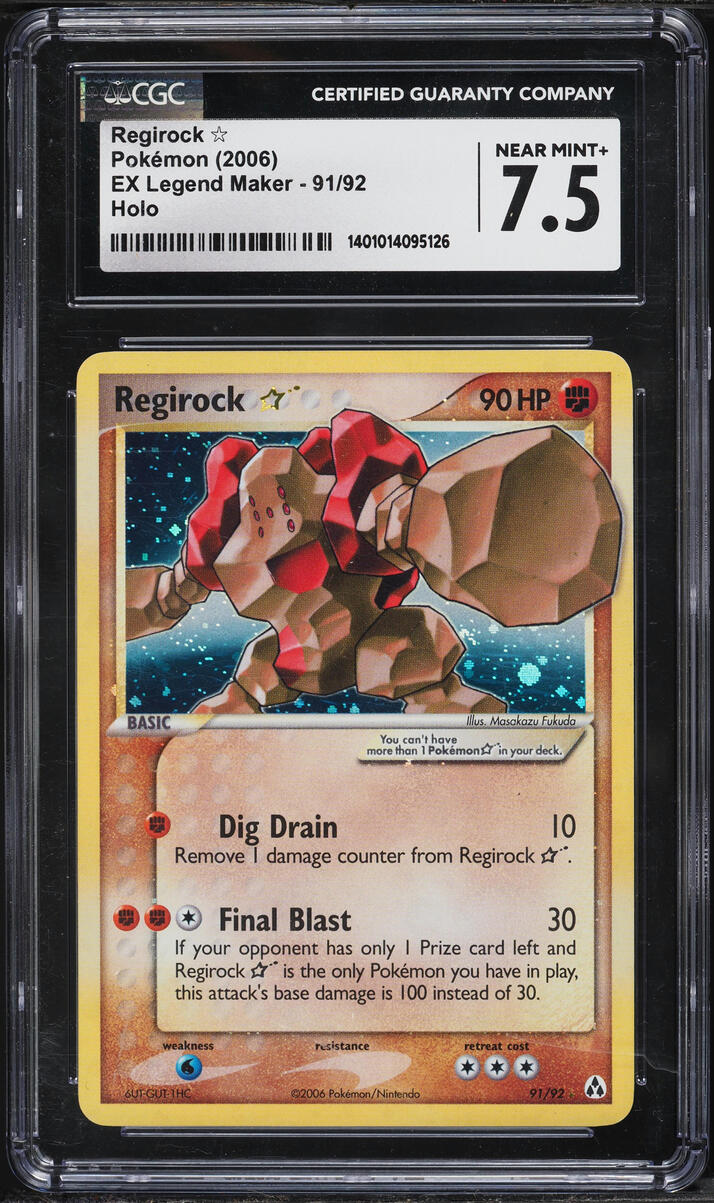 2006 Pokemon EX Legend Maker Holo Regirock Gold Star #91 CGC 7.5 NRMT+