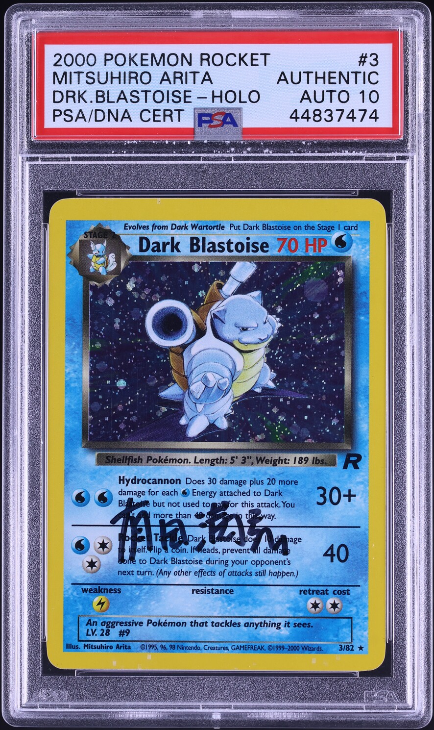 2000 Pokemon Rocket Holo Dark Blastoise Arita AUTO DNA 10 #3 PSA AUTH