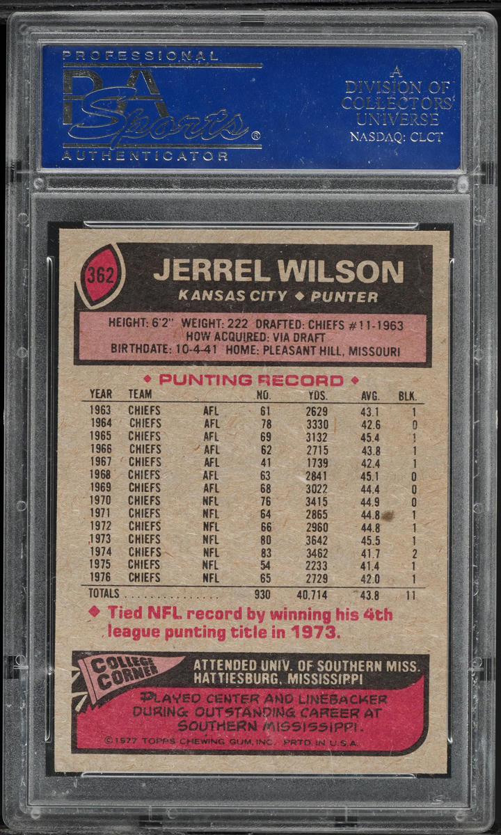 1977 Topps Football Jerrel Wilson #362 PSA 9 MINT