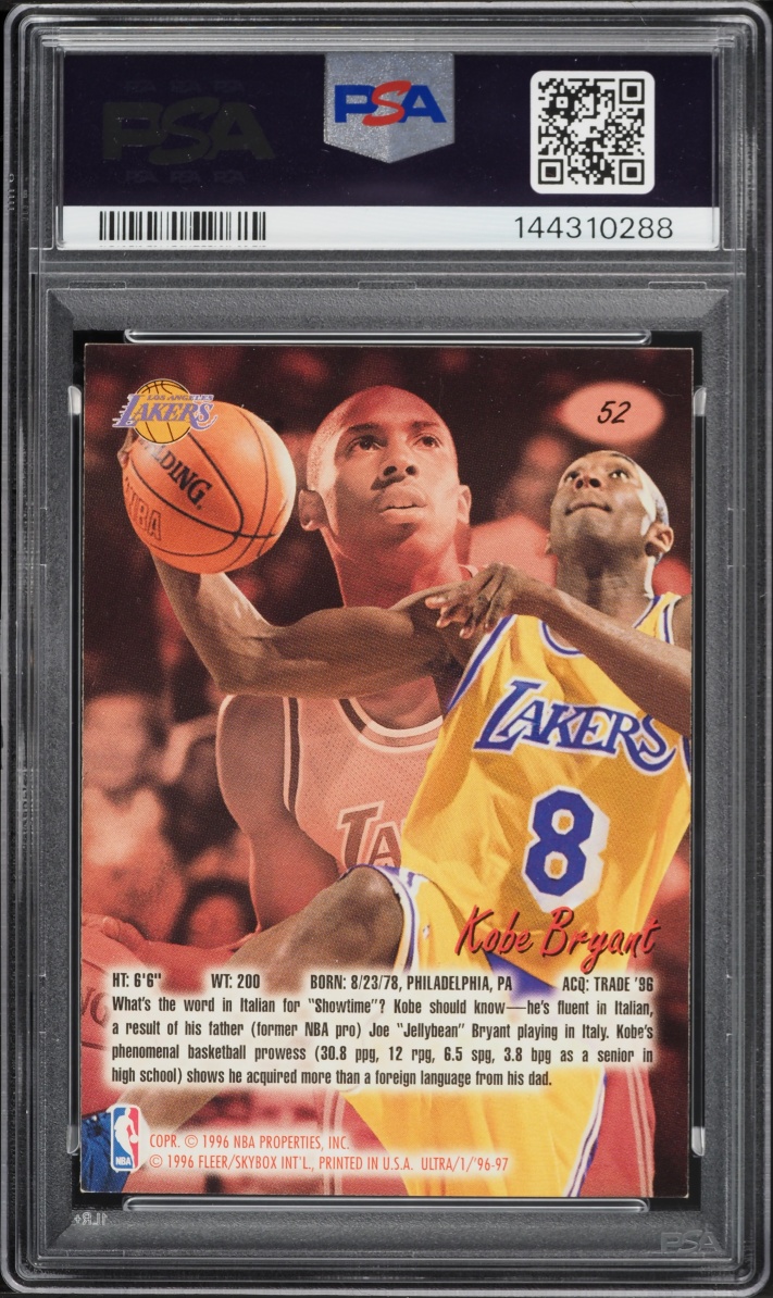 1996 Ultra Basketball Kobe Bryant ROOKIE #52 PSA 5 EX