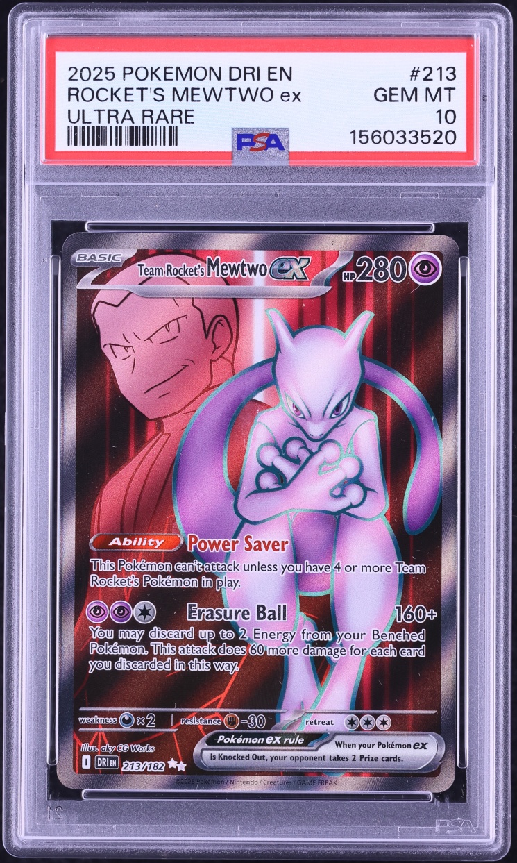 2025 Pokemon Scarlet & Violet Destined Rivals Full Art Team Rocket's Mewtwo Ex #213 PSA 10 GEM