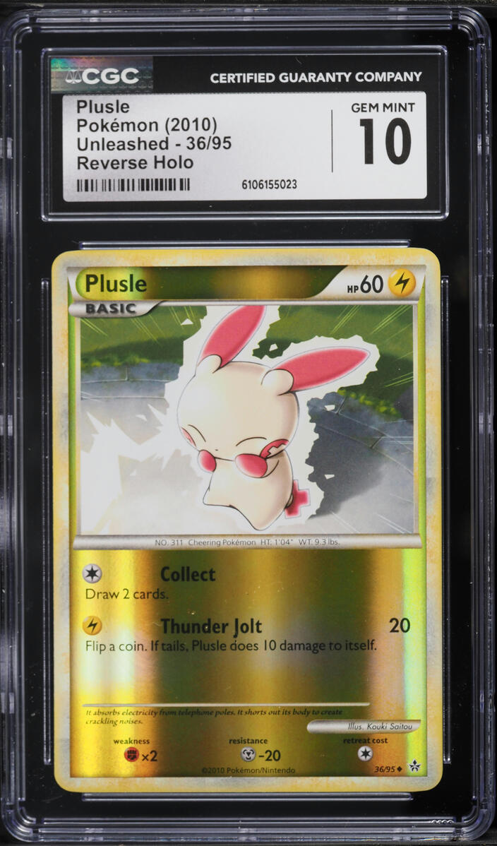 2010 Pokemon Heartgold & Soulsilver Unleashed Reverse Holo Plusle #36 CGC 10 GEM MINT