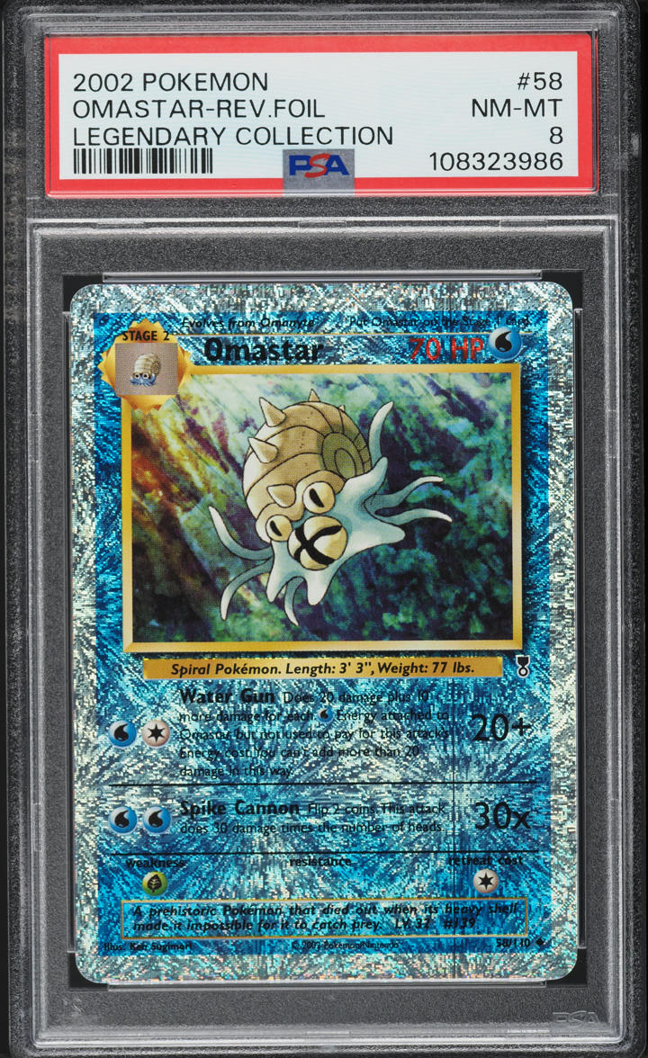 2002 Pokemon Legendary Collection Reverse Holo Omastar #58 PSA 8 NM-MT