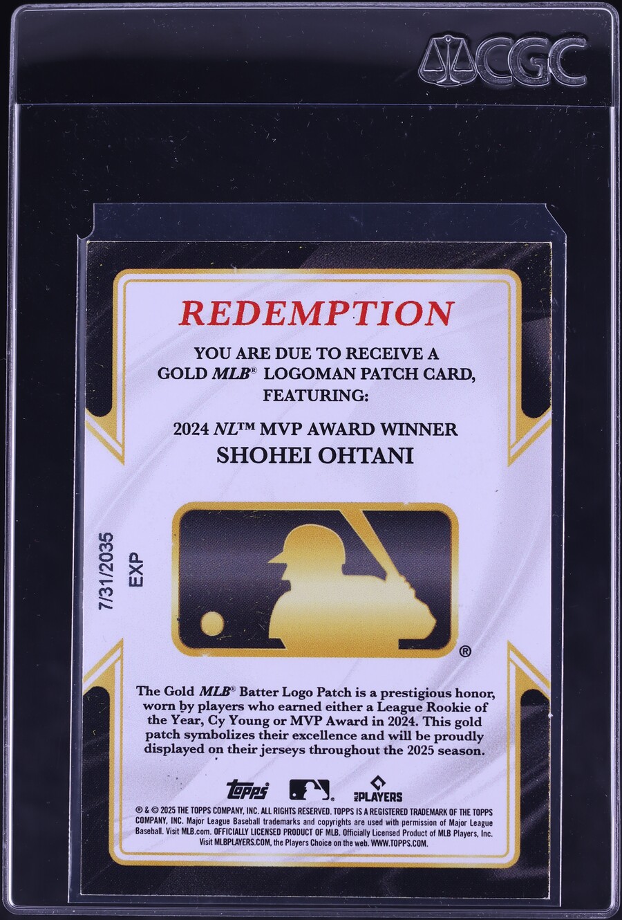2025 Topps Chrome MVP Award Gold MLB Logoman Patch Card Shohei
