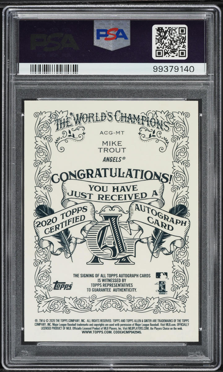 2020 Topps Chrome Allen & Ginter Superfractor Mike Trout AUTO DNA 10 1/1 #ACG-MT PSA 10 GEM
