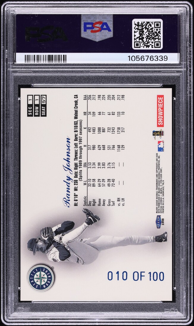 1998 Flair Showcase Legacy Collection Row 1 Randy Johnson /100 #57 PSA 8 NM-MT - Photo 2