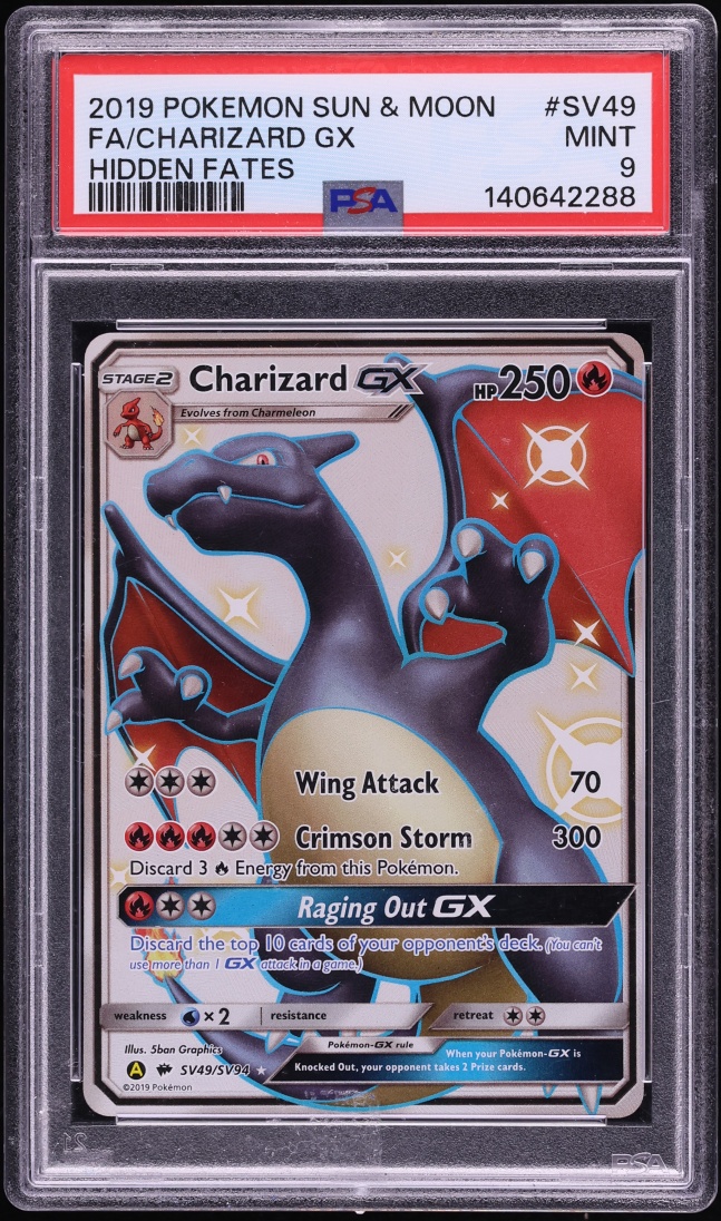 2019 Pokemon Sun & Moon Hidden Fates Shiny Vault Full Art Charizard GX #SV49 PSA 9 MINT