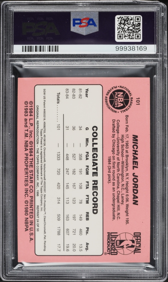 1996 Stadium Club Finest Reprint Michael Jordan #24 PSA 8 NM-MT