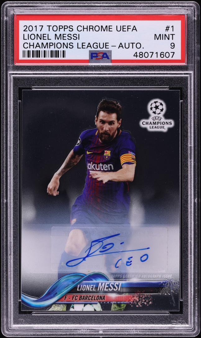2017 Topps Chrome UEFA Champions League Lionel Messi AUTO #1 PSA 9 MINT
