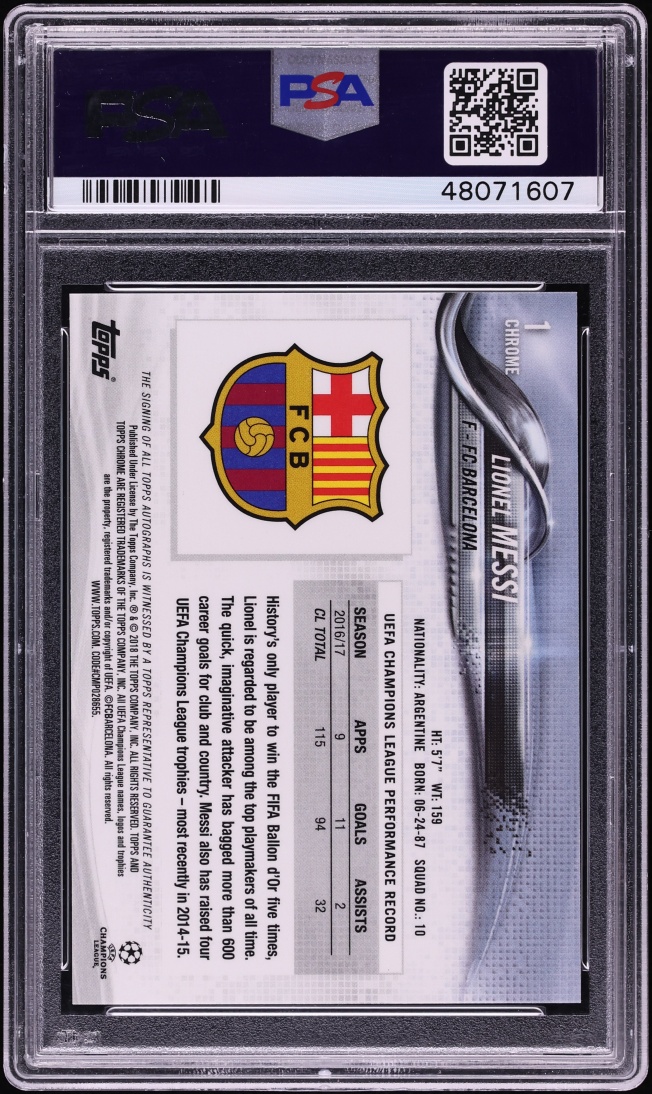 2017 Topps Chrome UEFA Champions League Lionel Messi AUTO #1 PSA 9 MINT