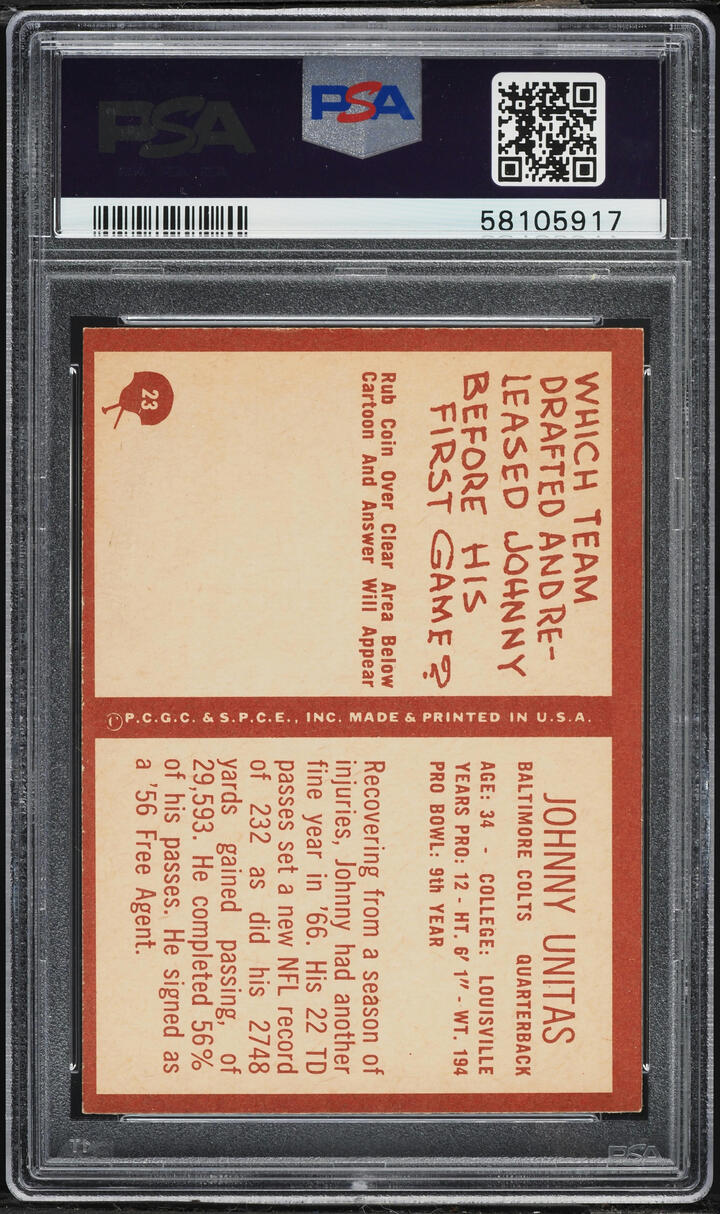 1967 Philadelphia Johnny Unitas #23 PSA 4 VGEX