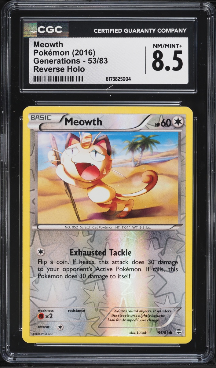 2016 Pokemon XY Generations Reverse Holo Meowth #53 CGC 8.5 NM-MT+