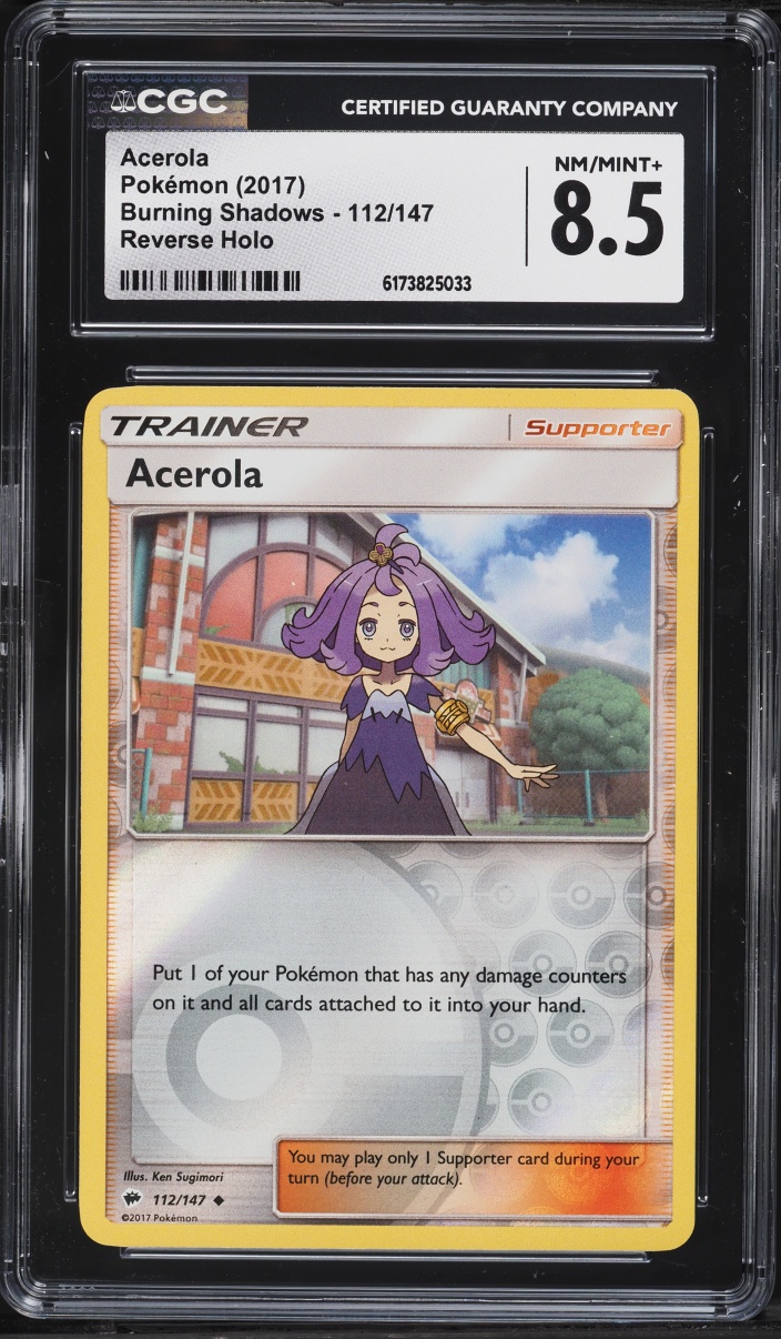 2017 Pokemon Sun & Moon Burning Shadows Reverse Holo Acerola #112 CGC 8.5 NM-MT+