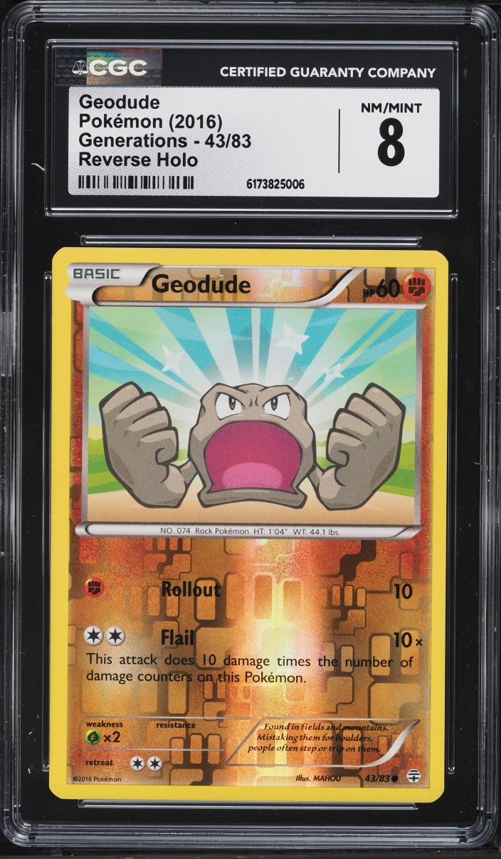 2016 Pokemon XY Generations Reverse Holo Geodude #43 CGC 8 NM-MT