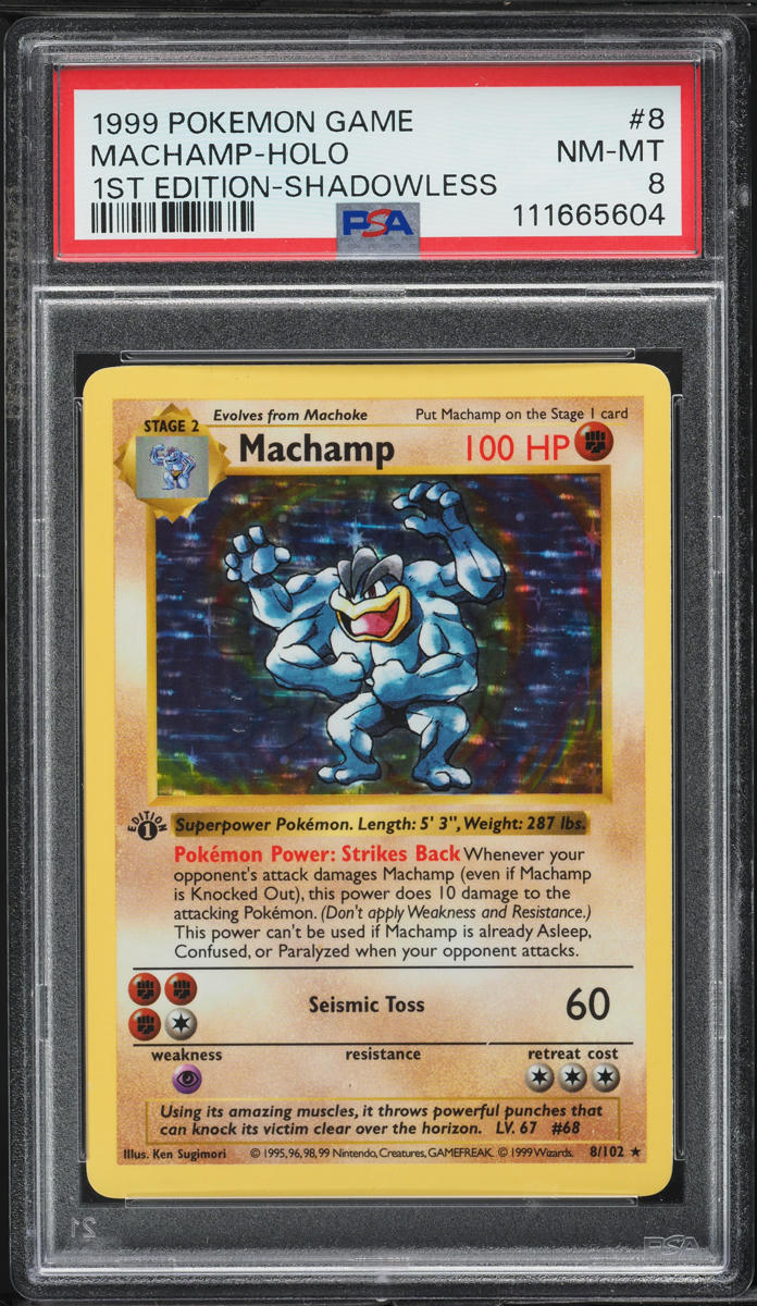 1999 Pokemon Base Set Shadowless 1st Edition Holo Machamp #8 PSA 8 NM-MT