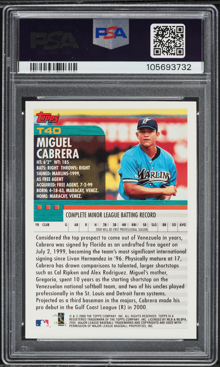2000 Topps Traded Miguel Cabrera ROOKIE #T40 PSA 9 MINT