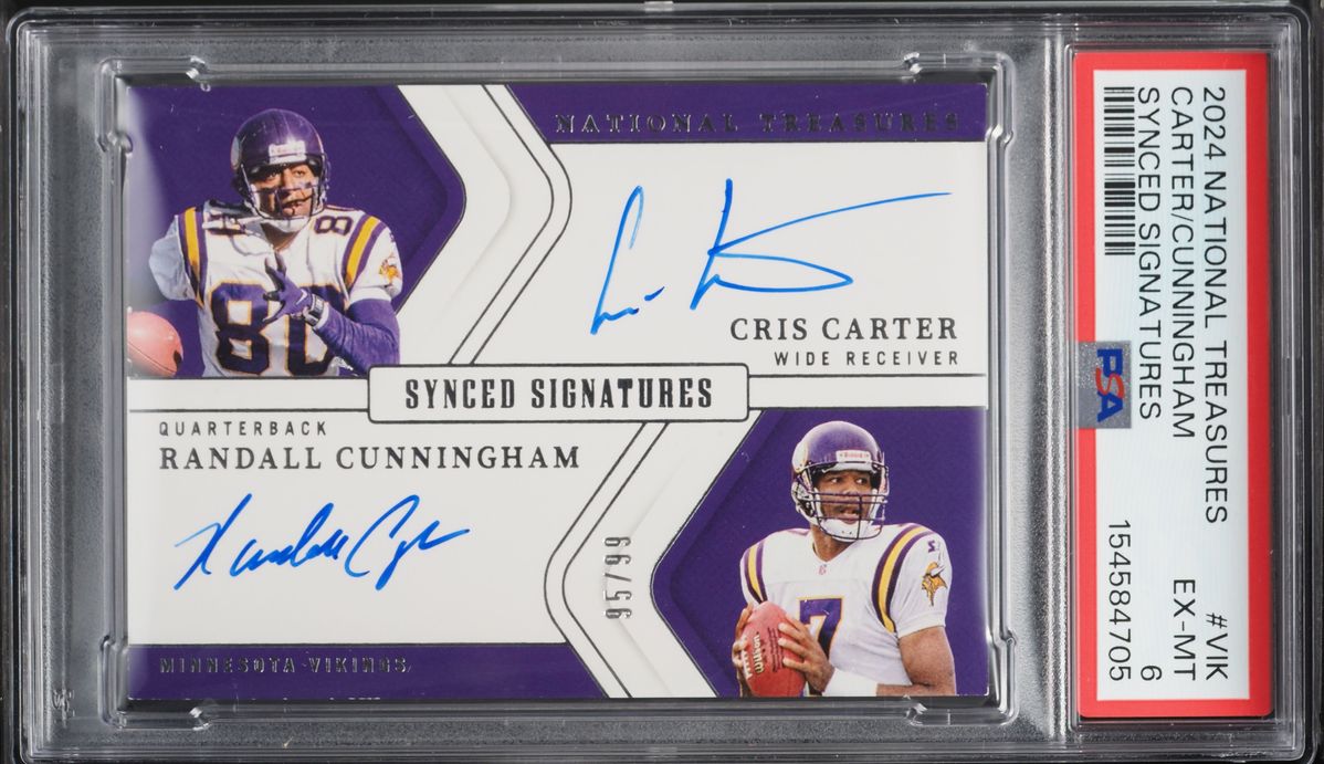 2024 National Treasures Synced Signatures Chris Carter Randall Cunningham AUTO /99 #SSVIK PSA 6