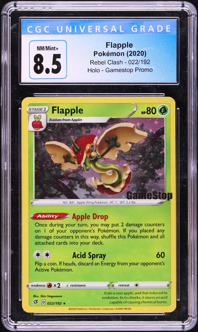 2020 Pokemon Sword & Shield Rebel Clash GameStop Promo Flapple #22 CGC 8.5 NM-MT+