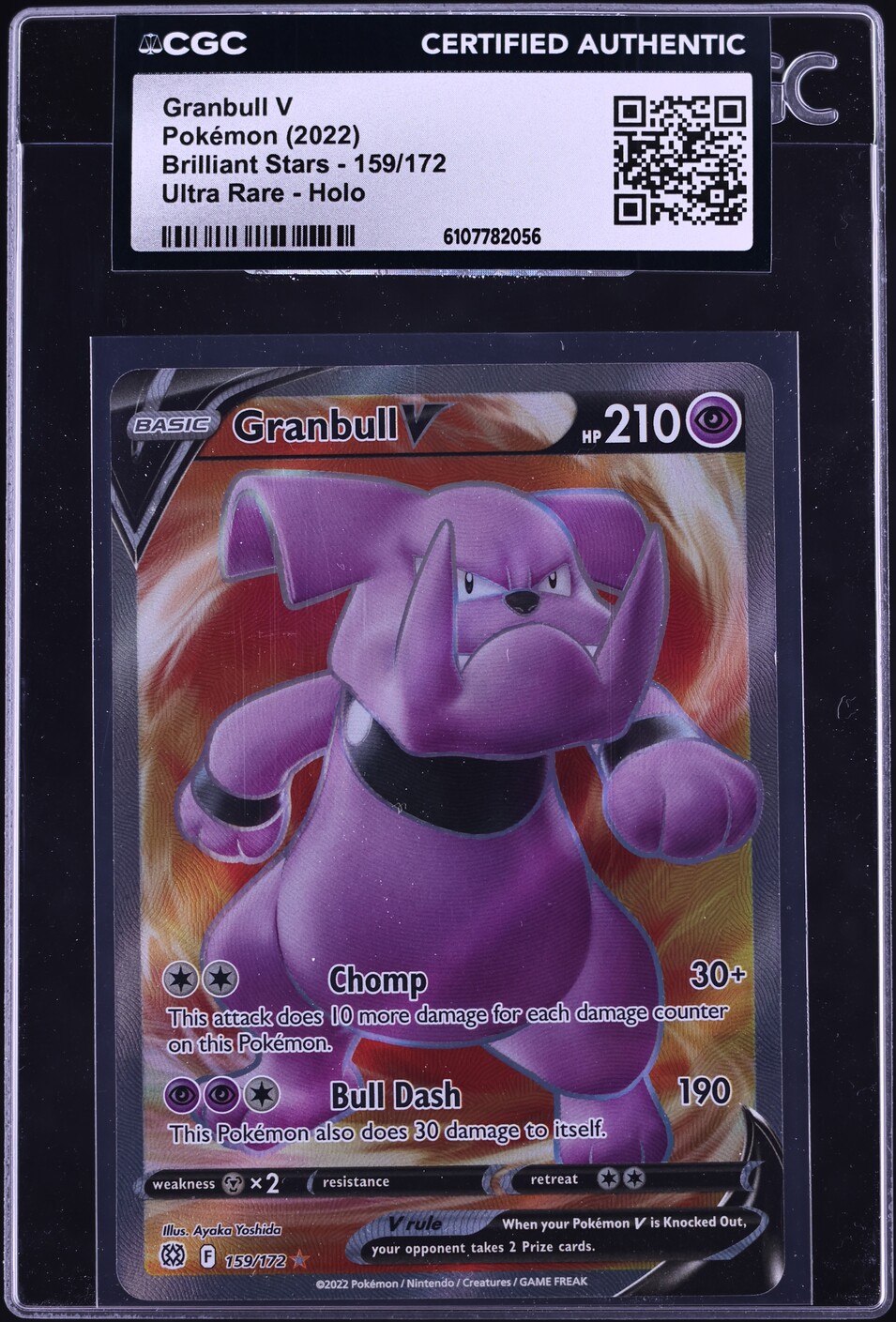 2022 Pokemon Sword & Shield Brilliant Stars Full Art Granbull V #159 CGC AUTH
