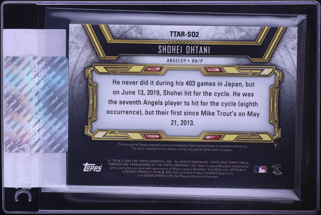 2020 Topps Triple Threads Relics Gold Shohei Ohtani PATCH AUTO /9 #TTAR-SO2 CGC AUTH - Photo 2