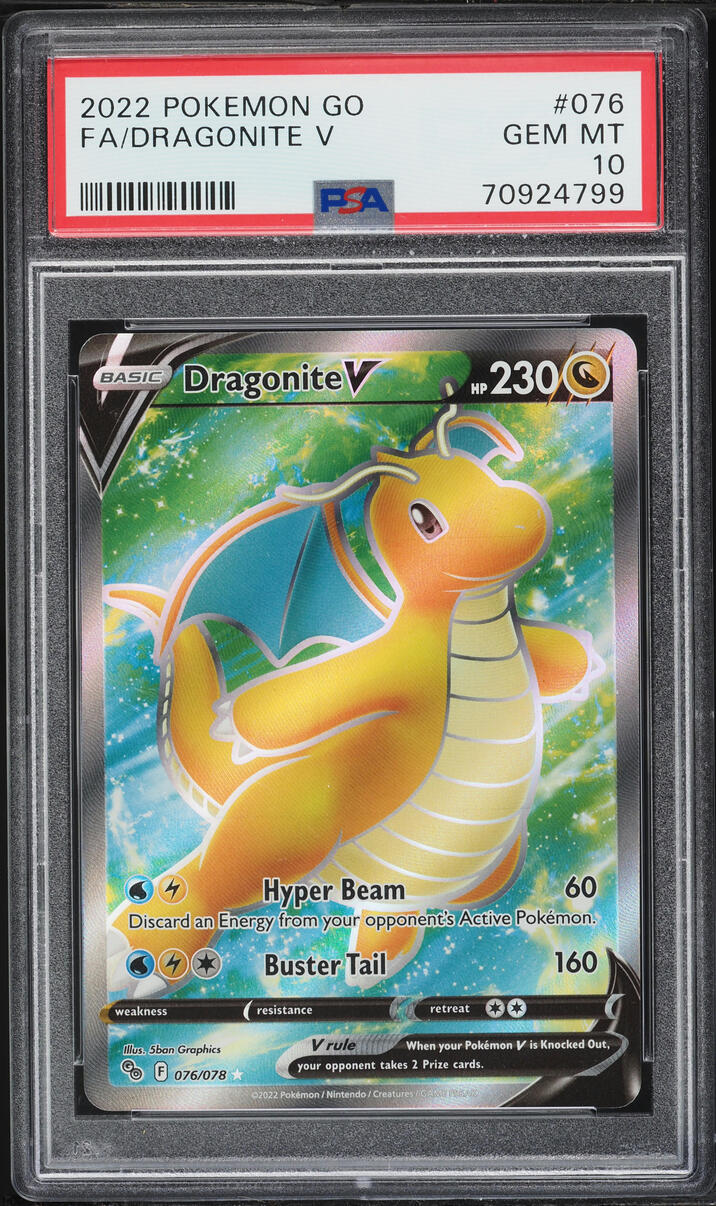2022 Pokemon Sword & Shield Pokemon GO Full Art Dragonite V #76 PSA 10 GEM MINT