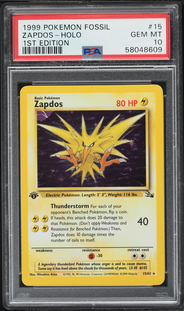 1999 Pokemon Fossil 1st Edition Holo Zapdos #15 PSA 10 GEM MINT