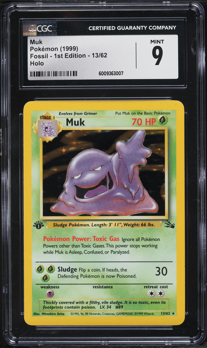 1999 Pokemon Fossil 1st Edition Holo Muk #13 CGC 9 MINT