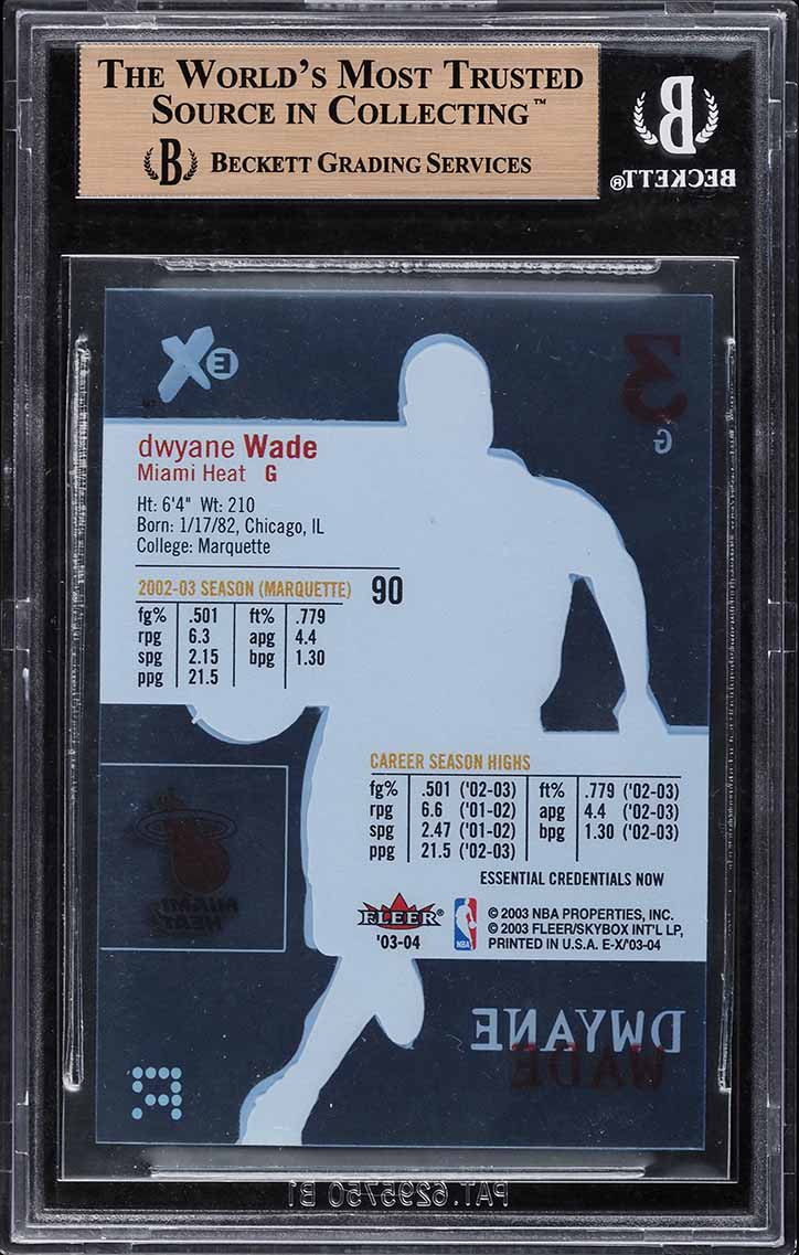 2003 Fleer E-X Essential Credentials Now Dwyane Wade ROOKIE /90 #90 BGS 9.5 GEM