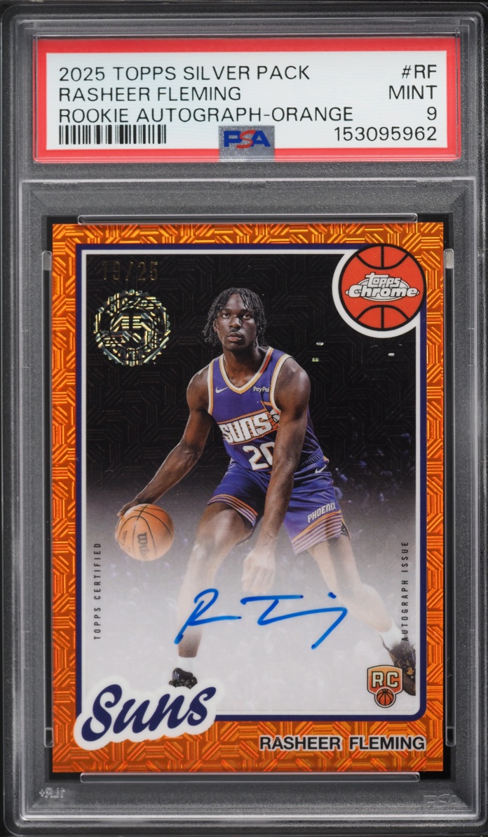 2025 Topps Chrome Silver Pack '80 Orange Rasheer Fleming ROOKIE AUTO /25 #80CR2-RF PSA 9 MINT