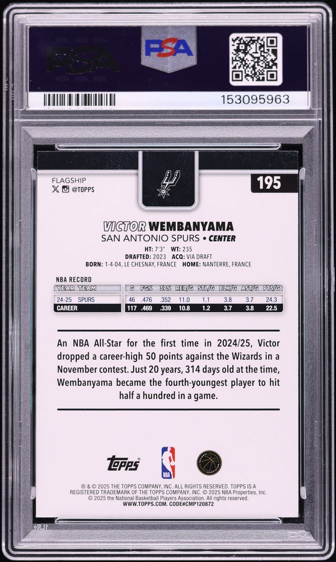 2025 Topps Sandglitter Victor Wembanyama 1/5 #195 PSA 9 MINT