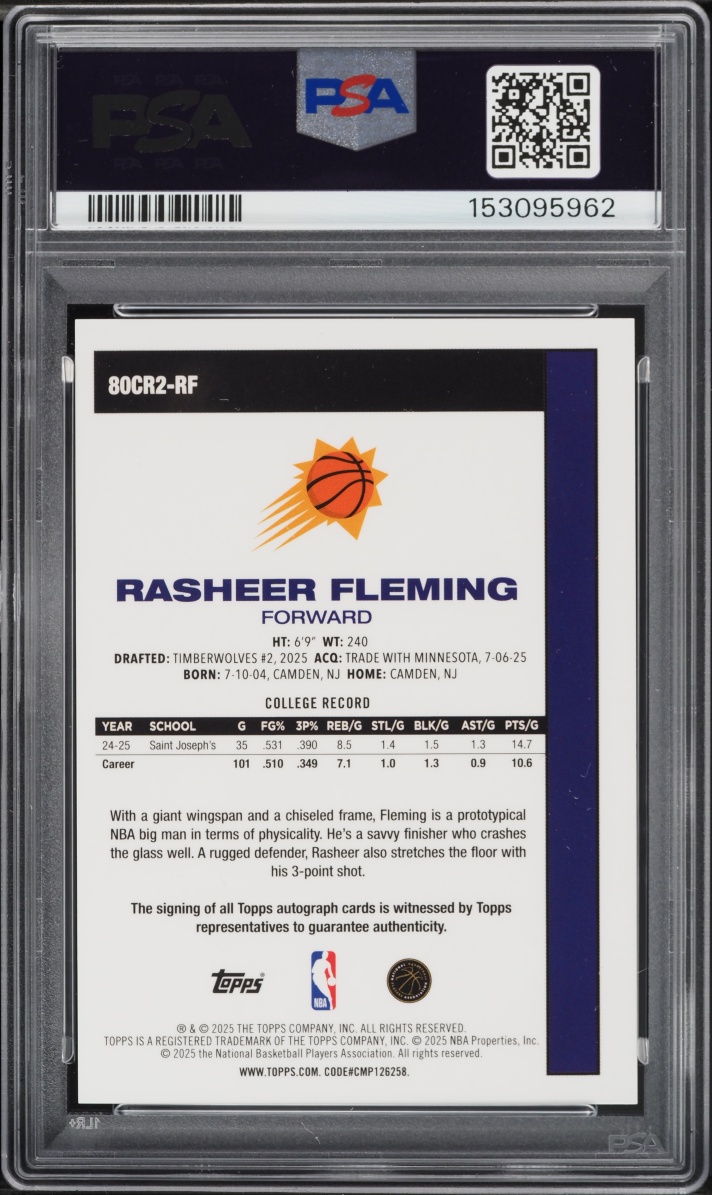 2025 Topps Chrome Silver Pack '80 Orange Rasheer Fleming ROOKIE AUTO /25 #80CR2-RF PSA 9 MINT