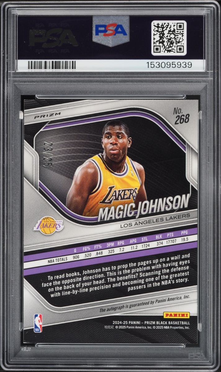 2024 Panini Prizm Black Blue Shimmer FOTL Magic Johnson AUTO /25 #268 PSA 9 MINT