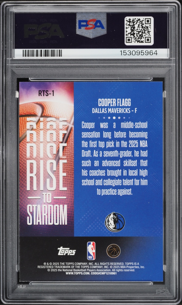 2025 Topps Rise To Stardom Rainbow Foilboard Cooper Flagg ROOKIE #RTS-1 PSA 9 MINT