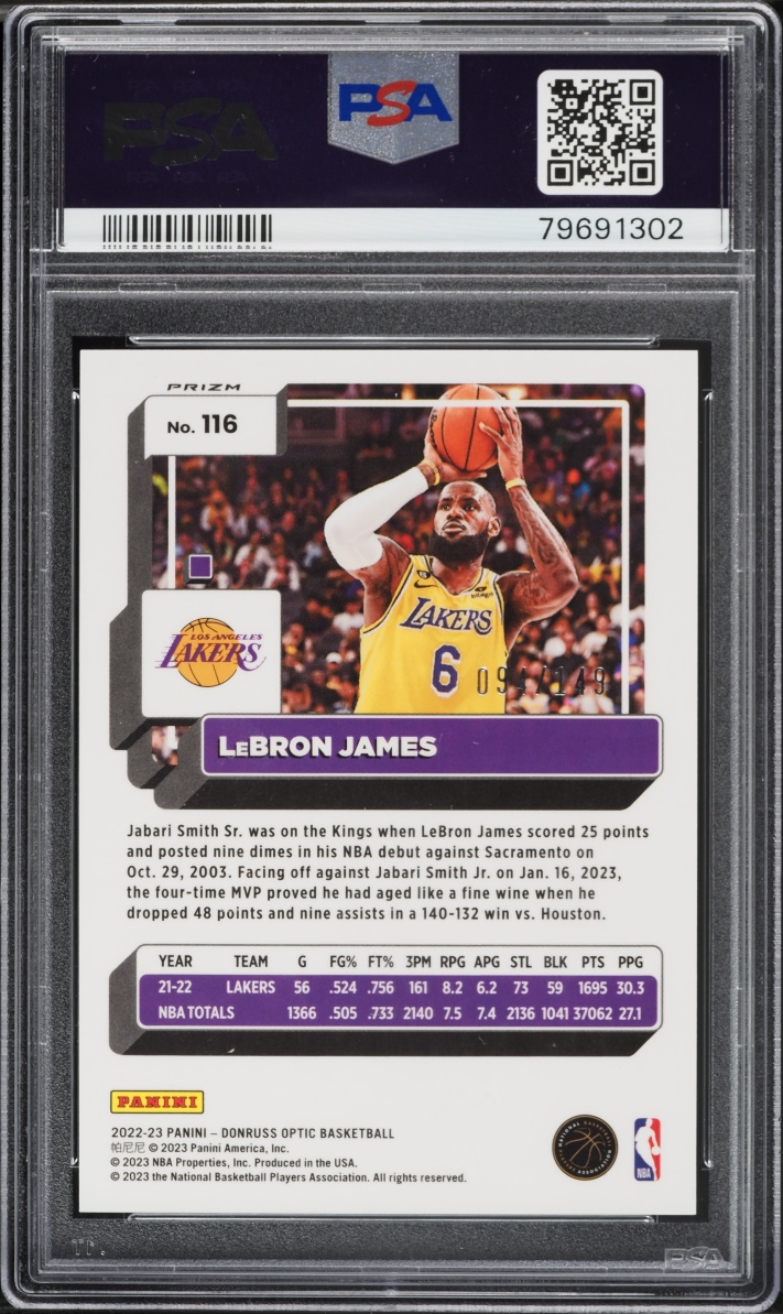 2022 Donruss Optic Lime Green LeBron James /149 #116 PSA 10 GEM MINT