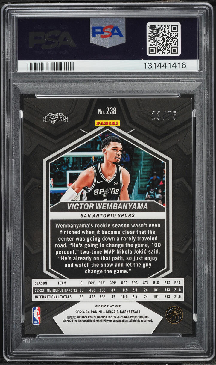 2023 Panini Mosaic International Red Victor Wembanyama ROOKIE /75 #238 PSA 9 MINT