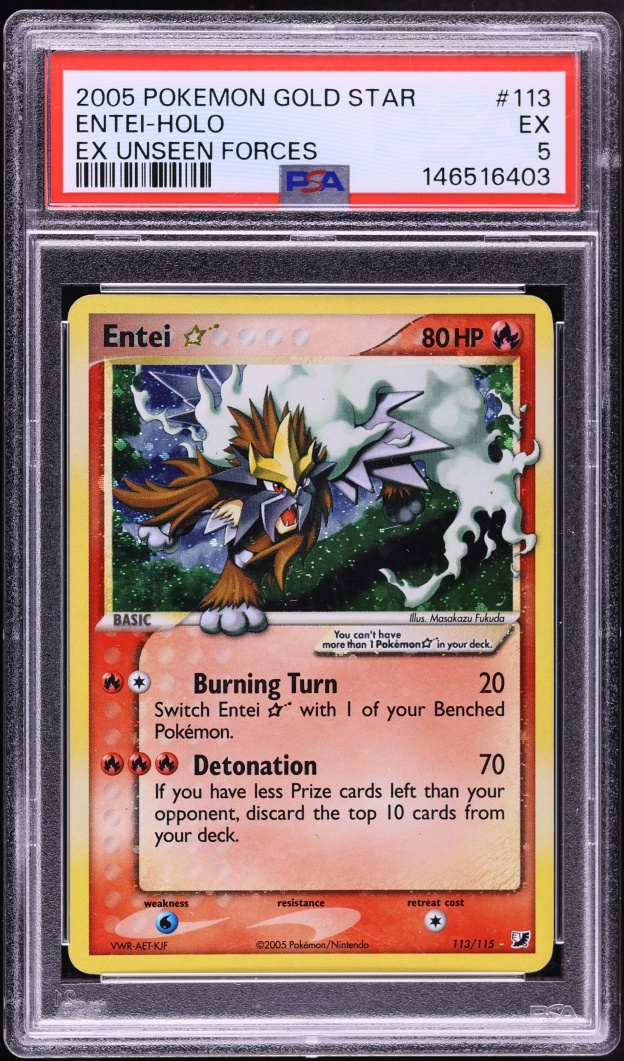 2005 Pokemon EX Unseen Forces Holo Entei Gold Star #113 PSA 5 EX