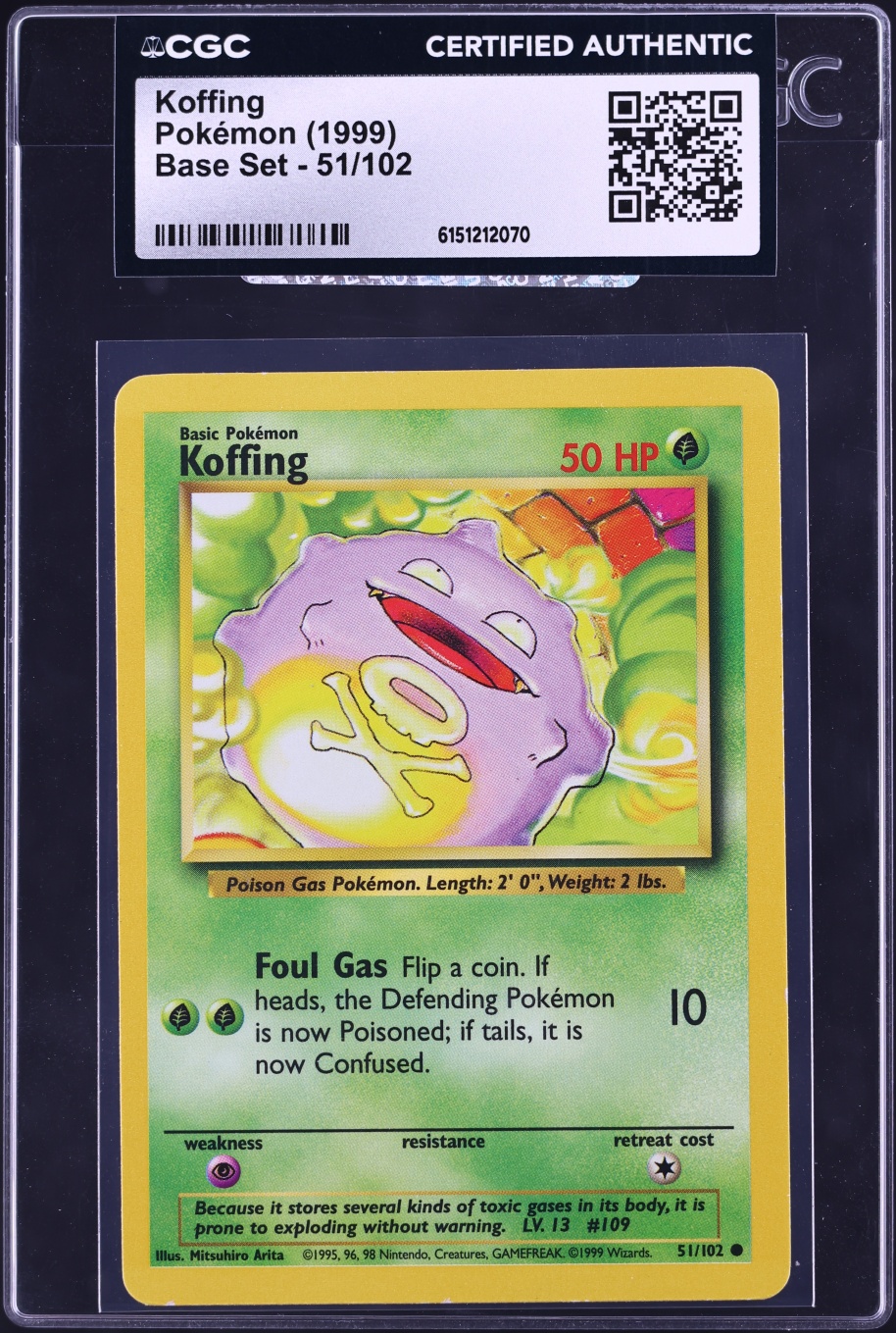 1999 Pokemon Base Set Koffing #51 CGC AUTH