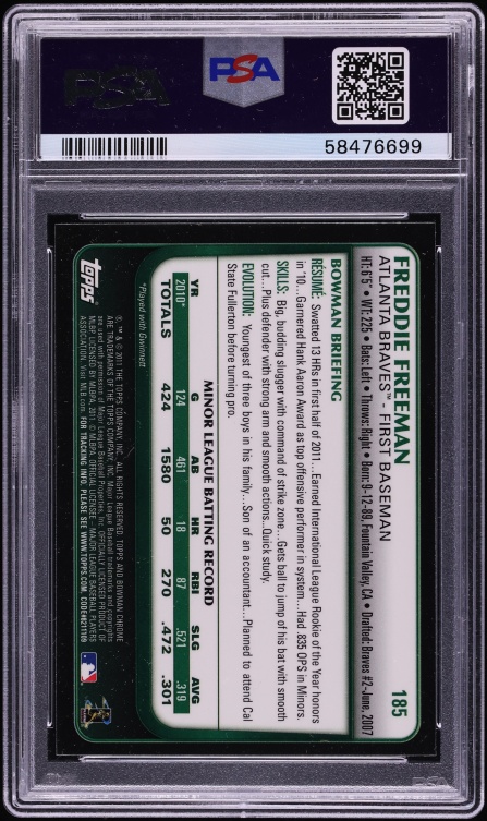 2011 Bowman Chrome Freddie Freeman ROOKIE #185 PSA 8 NM-MT