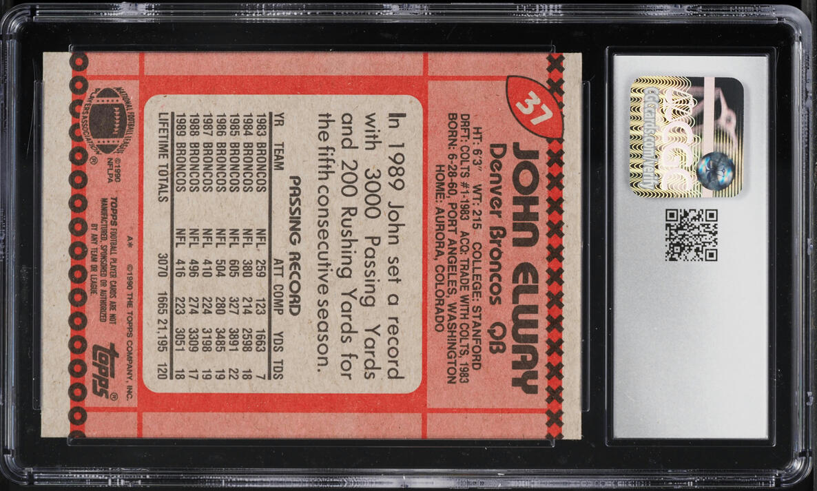 1990 Topps Football John Elway #37 CGC 9.5 MINT+